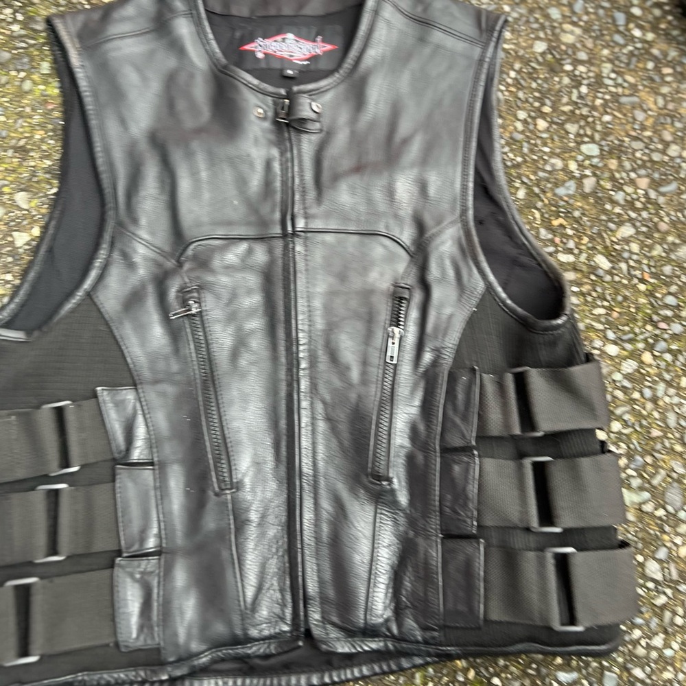 Men's Black Leather Tactical Vest
